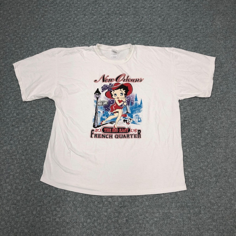 Gildan Betty Boop Shirt Mens XL White New Orleans French Quarter Graphic Tee